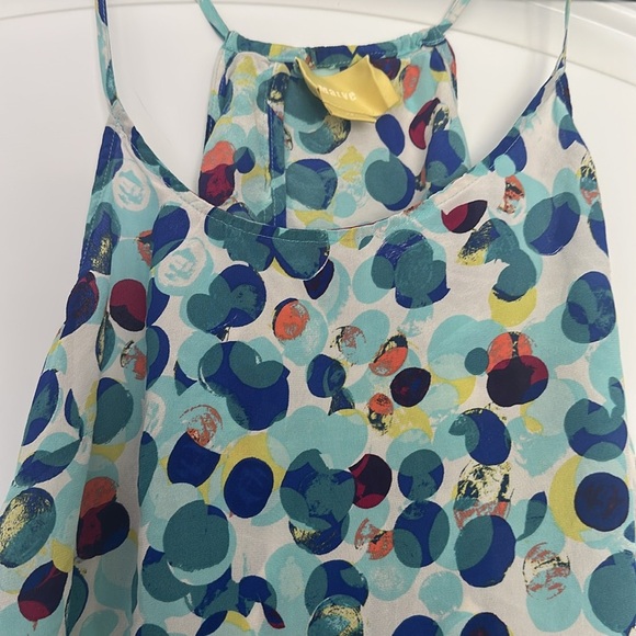 Anthropologie Maeve Zaballa 100% Silk Tank Aqua Motif Dotted Ruffled Sz 14 - Picture 3 of 10